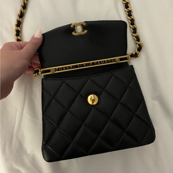 CHANEL 🖤 24S Black Caviar Leather Rue Cambon Mini Top Handle Bag - Picture 10 of 16